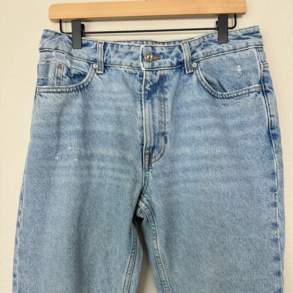 ZARA Womens Light Wash High-Rise Jean Straight Leg Distressed Raw Hem Size 8 - Picture 2 of 7